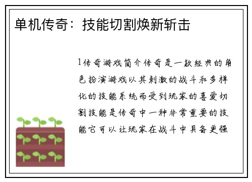 单机传奇：技能切割焕新斩击